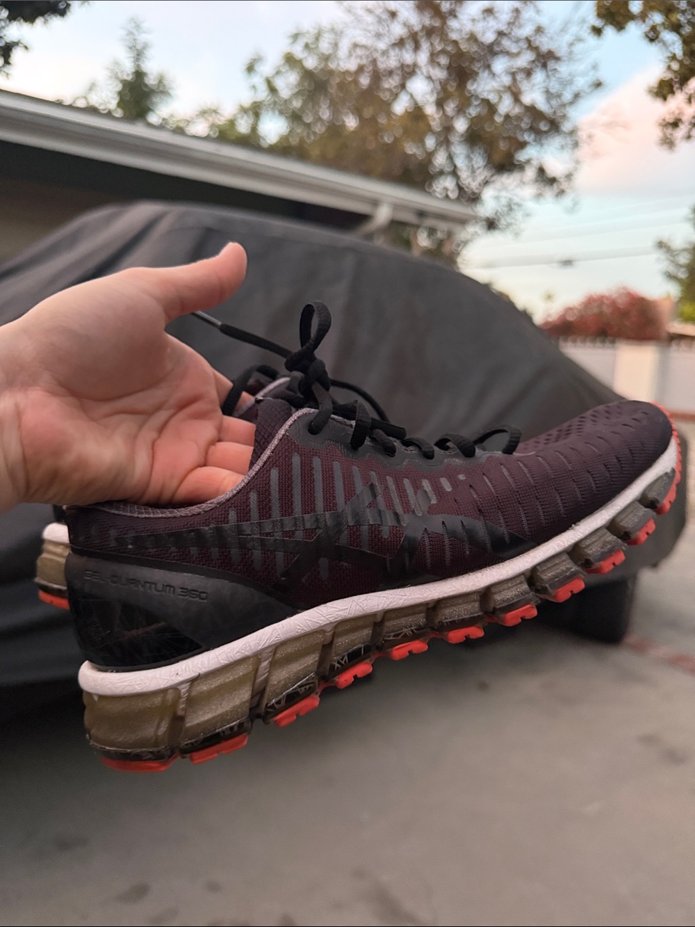 Asics Black and Gray Running Shoes with Pink Accents